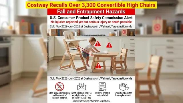 Costway Recalls Over 3,300 Convertible High Chairs Over Fall and Entrapment Risks